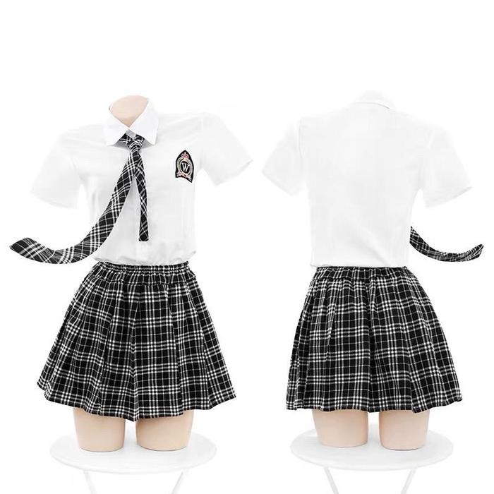 ORIGINAL Baju Kostum Wanita Seragam Sekolah Rok Kotak- kotak READY STOCK