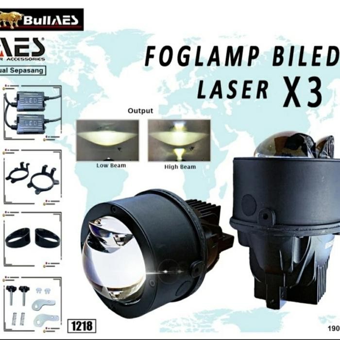 PREMIUM Foglamp Biled AES Q8 Laser Jenong 3in Hi Loo 45 Watt Honda Toyota