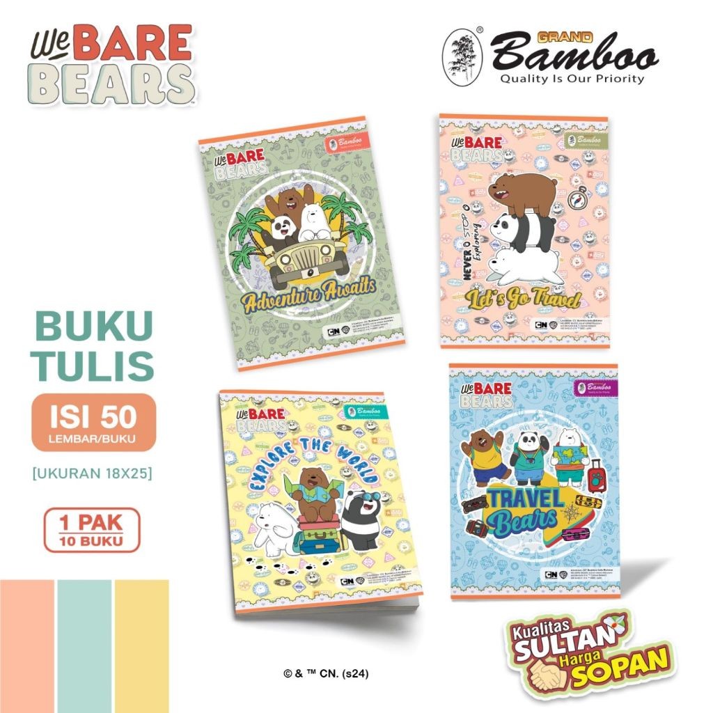 

LINDU Bamboo Buku Tulis BOXY 50 We Bare Bears Series [1 pak/10 buku]