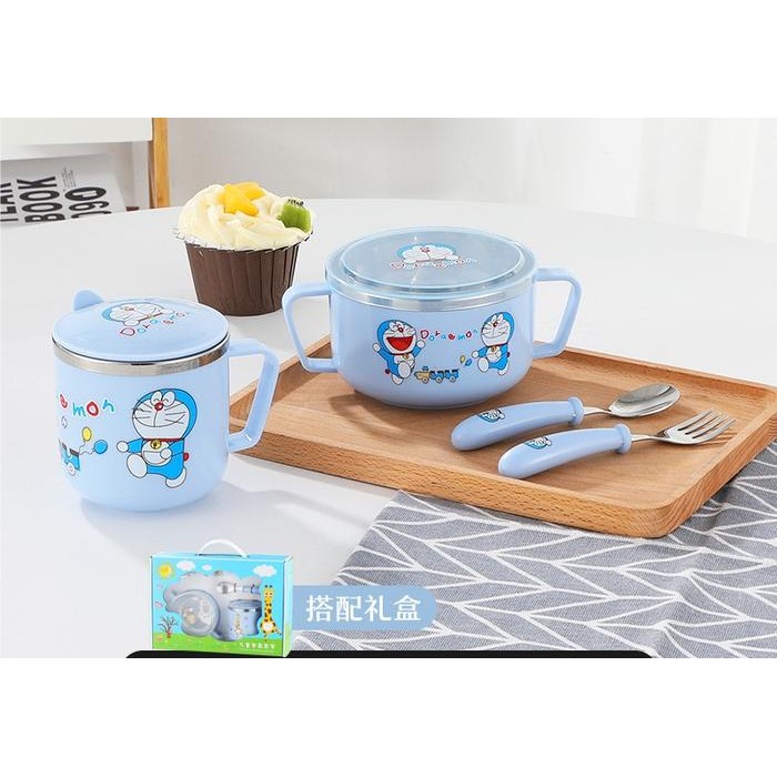 Set Makan Num Mug Stainless Peppa Pig Hello Kitty Doraemon Preum