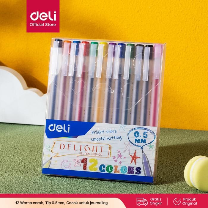 

Ready JT Deli School Gel Pen/Pulpen Gel 0.5mm 12Warna Penulisan Halus EG119-12C
