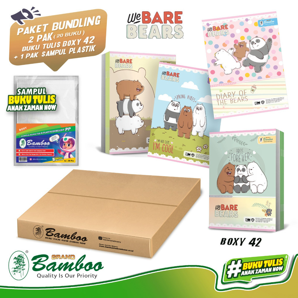 

LINDU Bamboo Buku Tulis Boxy 42 WBB (Bundling 2 Pak Buku+Sampul Plastik)