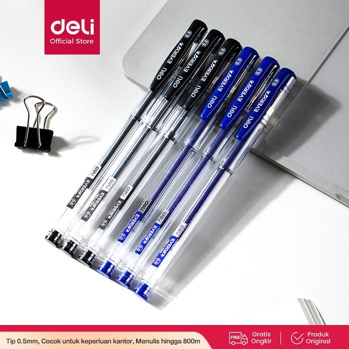 

Ready JT Deli Pulpen Gel / Gel Pen 0.5 mm Nyaman Digenggam EG65 12pcs