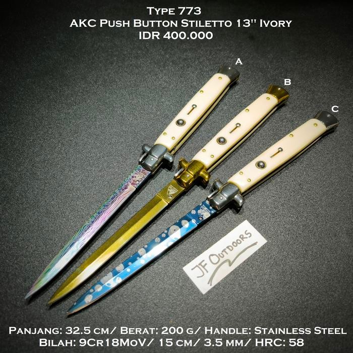 BEST SELLER Pisau EDC Unboxing AKC Push Button Stiletto 13 inch Ivory White Handle CSGO