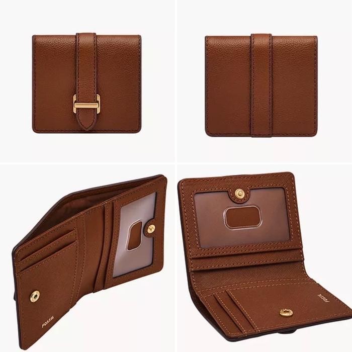 BEST SELLER dompet wanita fossil emery small snap bifold wallet med brown sj