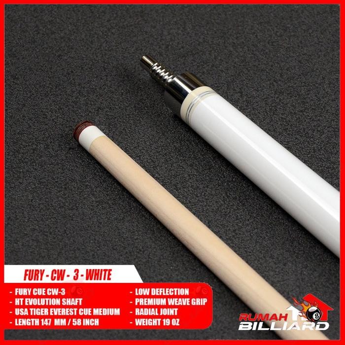 Stick Billiard - Billiard Cue - Fury CW-3 - White - KT Low Deflection