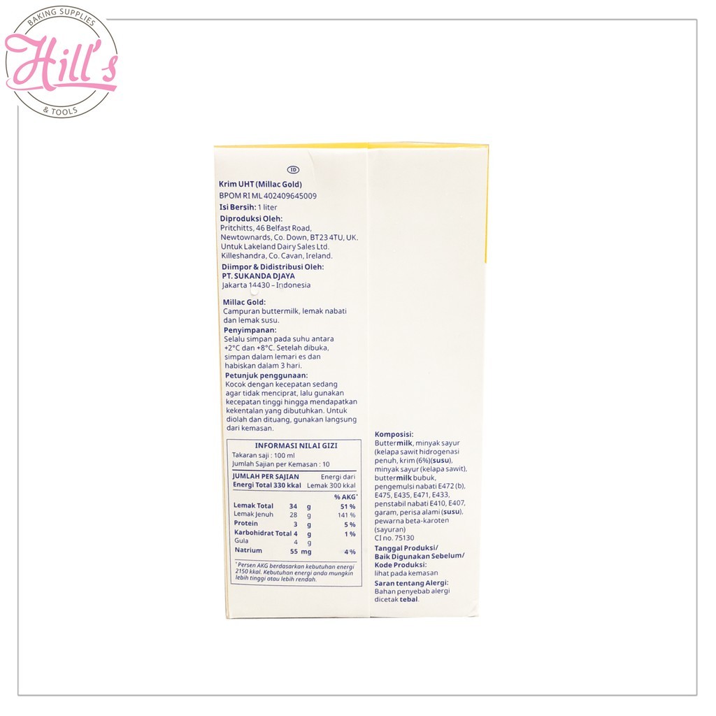 

MILLAC GOLD WHIPPING CREAM 1 L / COOKING CREAM / DAIRY WHIP CREAM MILAC 1L Liter Ltr