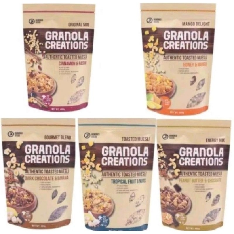 

Granola Creations 400gr Cokelat/Cinnamon/Manggo/Peanuts/Tropical All Varian authentic Toasted Muesli