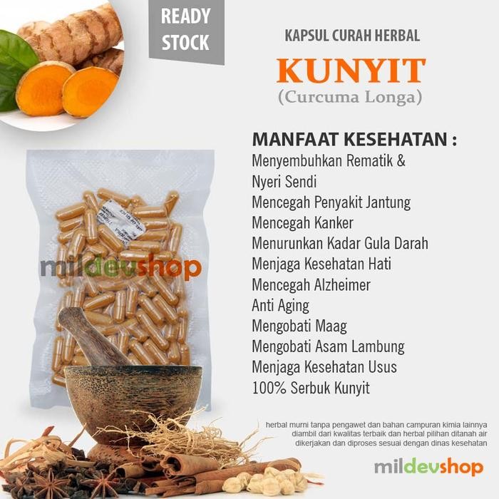 

Terlaris Capsul Curah Kunyit Asam Lambung Jerawat Maag Anti Aging 100 Capsul
