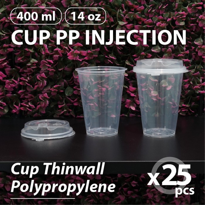 (Depok) 25 pcs - Cup 14oz Injection - Gelas Thinwall Plastik PP 400ml