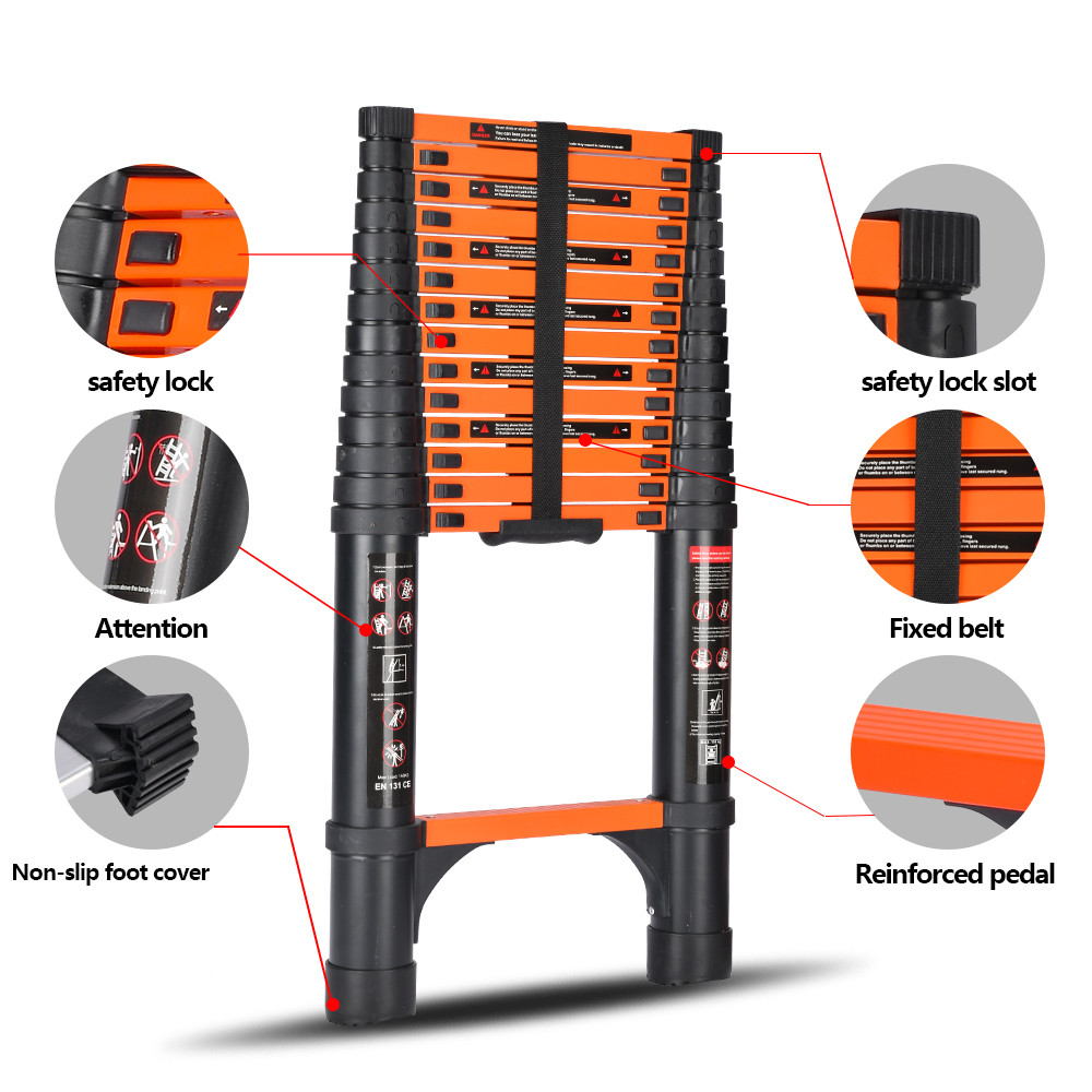 Finacel1 Mlhy Tool Tangga Teleskopik 4.4M Lipat Aluminium Telescopic Single Ladder 4.4M Tangga Lipat