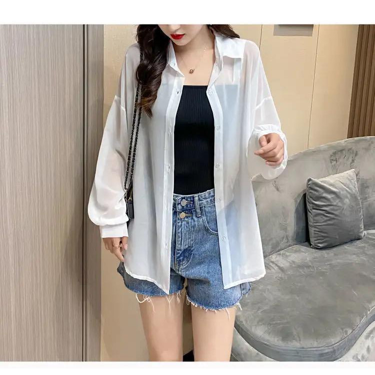 Pola Mewah Toply Shop Kemeja Transparan Korean Style / Kemeja Oversize Ceruti / Kemeja Outer