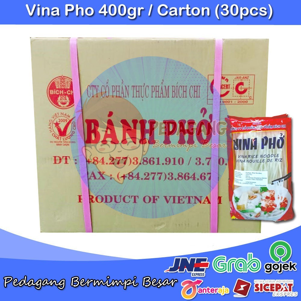 

Vina Pho Rice Noodle Carton isi 30pcs Kwetiau Vietnam Mie Beras