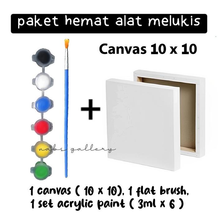 

(PROMO) Paket Alat Lukis. kanvas 10x10 / 20x20 / 20x30 , 1 atau 2 kuas, 6 atau 12 warna cat akrilik.