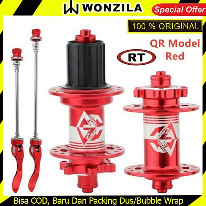 SALE RT SEPASANG HUB FREEHUB DEPAN BELAKANG MERAH 32H QR 7 BEARING JANGKRIK
