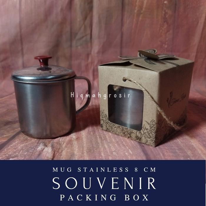 JTTOP" GELAS MUG ENAMEL STAINLESS 8 CM + TUTUP SABLON CUSTOM SOUVENIR ENAMEL