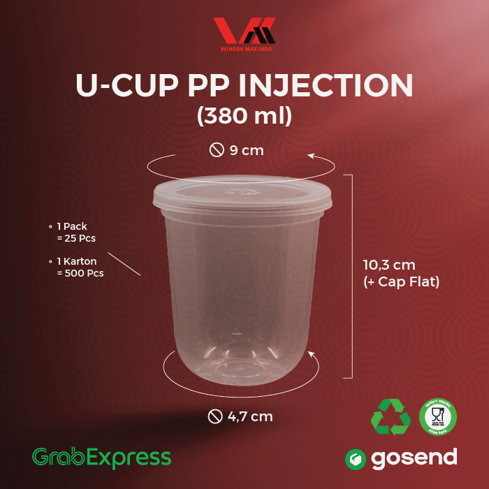 [500 PCS] CUP INJECTION 380ML - CUP PLASTIK OVAL - 12OZ - CUP MINUMAN KEKINIAN - THINWALL CUP