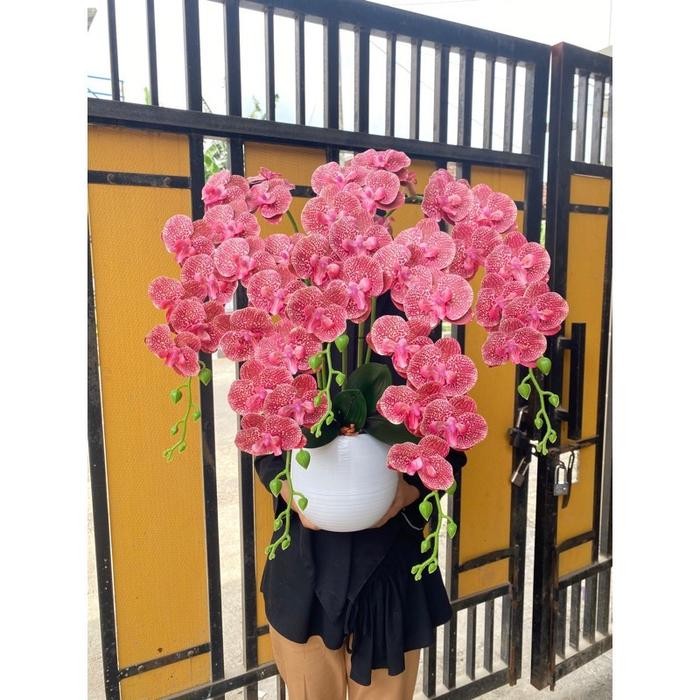 JTTOP" ANGGREK LATEX PREMIUM 5 CABANG JUMBO VAS POT BOLA RIMBUN DEKORASI PLASTIK LATEX