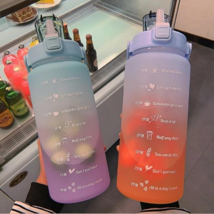 Botol minum Tritan 2L Quifit penanda waktu Handle botol minum 2L