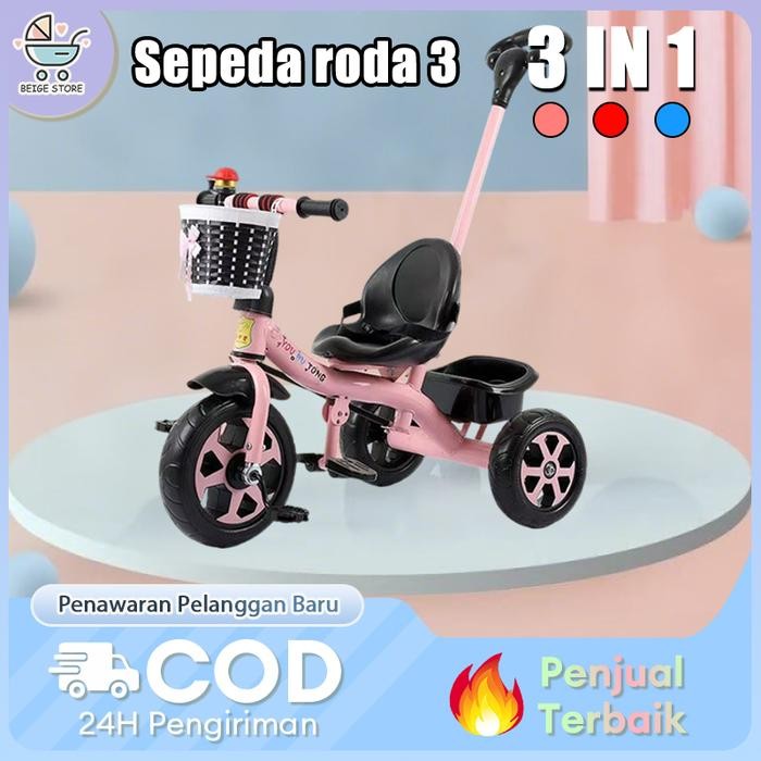 CODSepeda roda tiga anak 1 tahun sepeda roda 3 bayi tricycle anak Kursi Stroller Trike Anak-Anak
