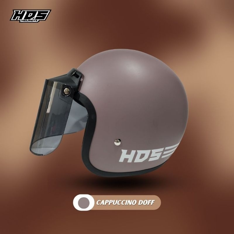 Helm Bogo Polos Classic Dewasa HDS HELMET Kaca Datar Cembung Hitam Bening Untuk Pria Dan Wanita