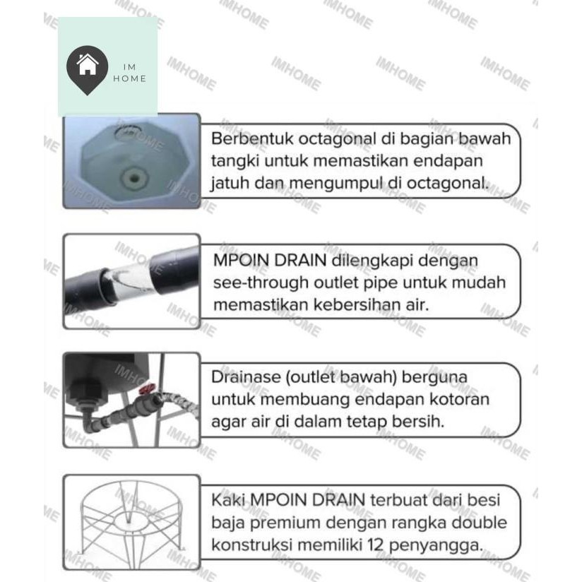 Terhemat Tangki / Toren Air Kaki Mpoin Drain 500 Liter Bebas Kuras