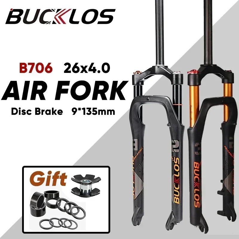 Bucklos Fat Bike Fork 26Inch 4.0'' Tire Mountain Bike Air Suspension Fork 9*135Mm Quick Release Snow