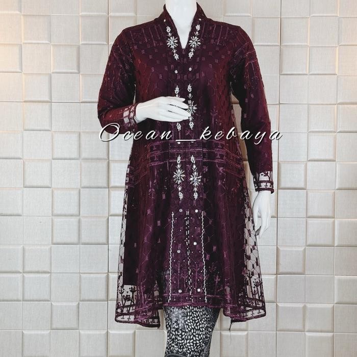 Dress kebaya kartini etnik payet motif Sheina Atasan Tangan Panjang Pesta Wanita