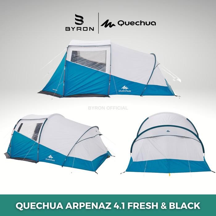 Bagus Quechua Arpenaz 4.1 Fresh & Black Tenda Camping 4 Orang 1 Kamar
