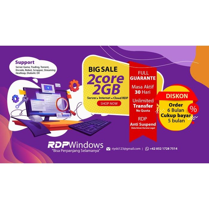 Gass. Rdp Vps Windows 2 Core 2 Gb Full Garansi