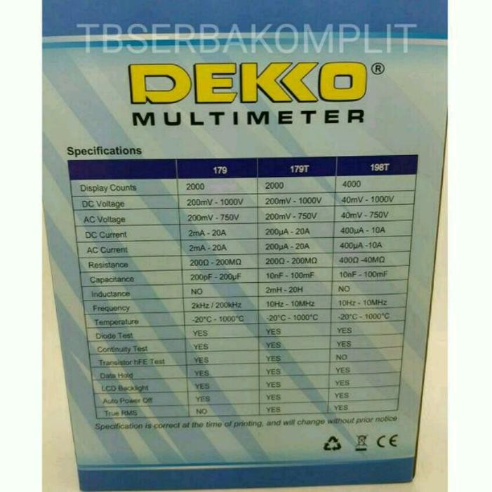 DEKKO DM179T TRUE RMS DIGITAL MULTIMETER AVOMETER TEMPERATURE PROBE