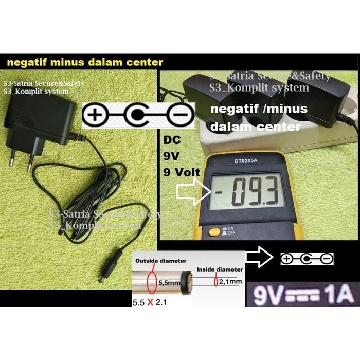Power supply Adaptor 9v 1a dc terbalik negatif minus dalam center