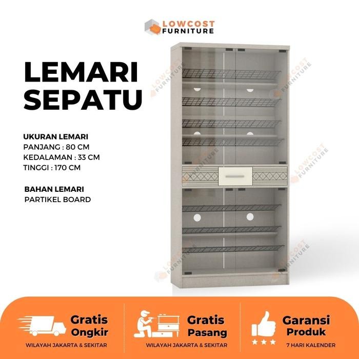 Lemari Sepatu Pintu Kaca Tinggi French Walnut