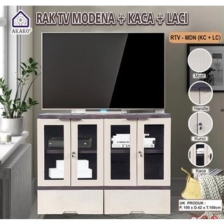 RAK TV TEMPAT PENYIMPANAN TV BUFFET TV PANEL PLASTIK LACI PUTIH ROTAN KACA CERMIN KOKOH KUAT