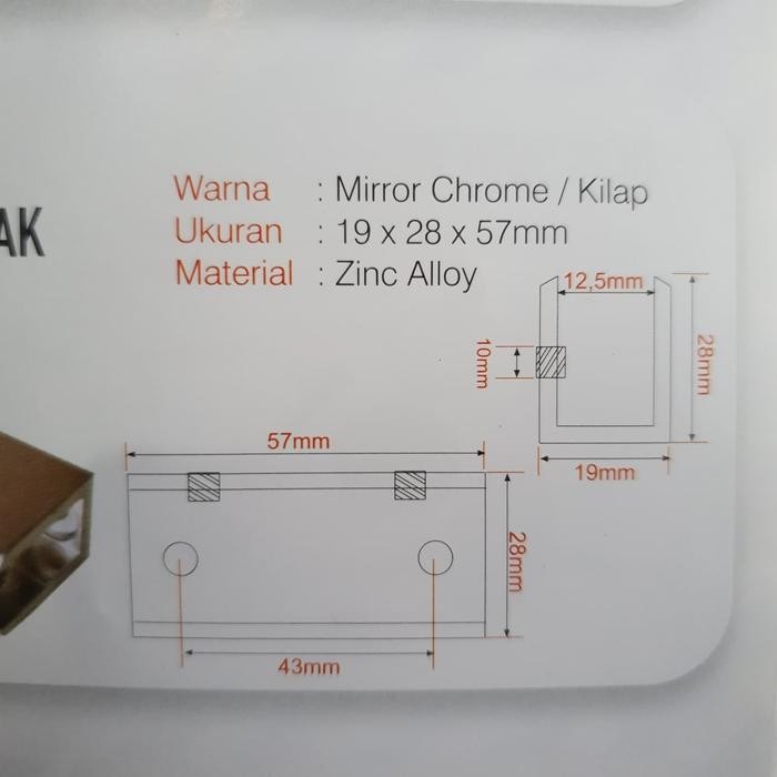 Top Ambalan Jepit Kaca KOTAK Stainless Penyangga Ambalan Kaca 5 - 12 mm L