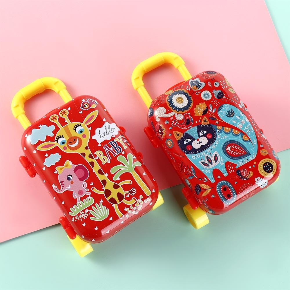 Mini Mini Trolley Case Model Suitcase Tinplate Animals Suitcase Toy Color Printing Animals Pattern