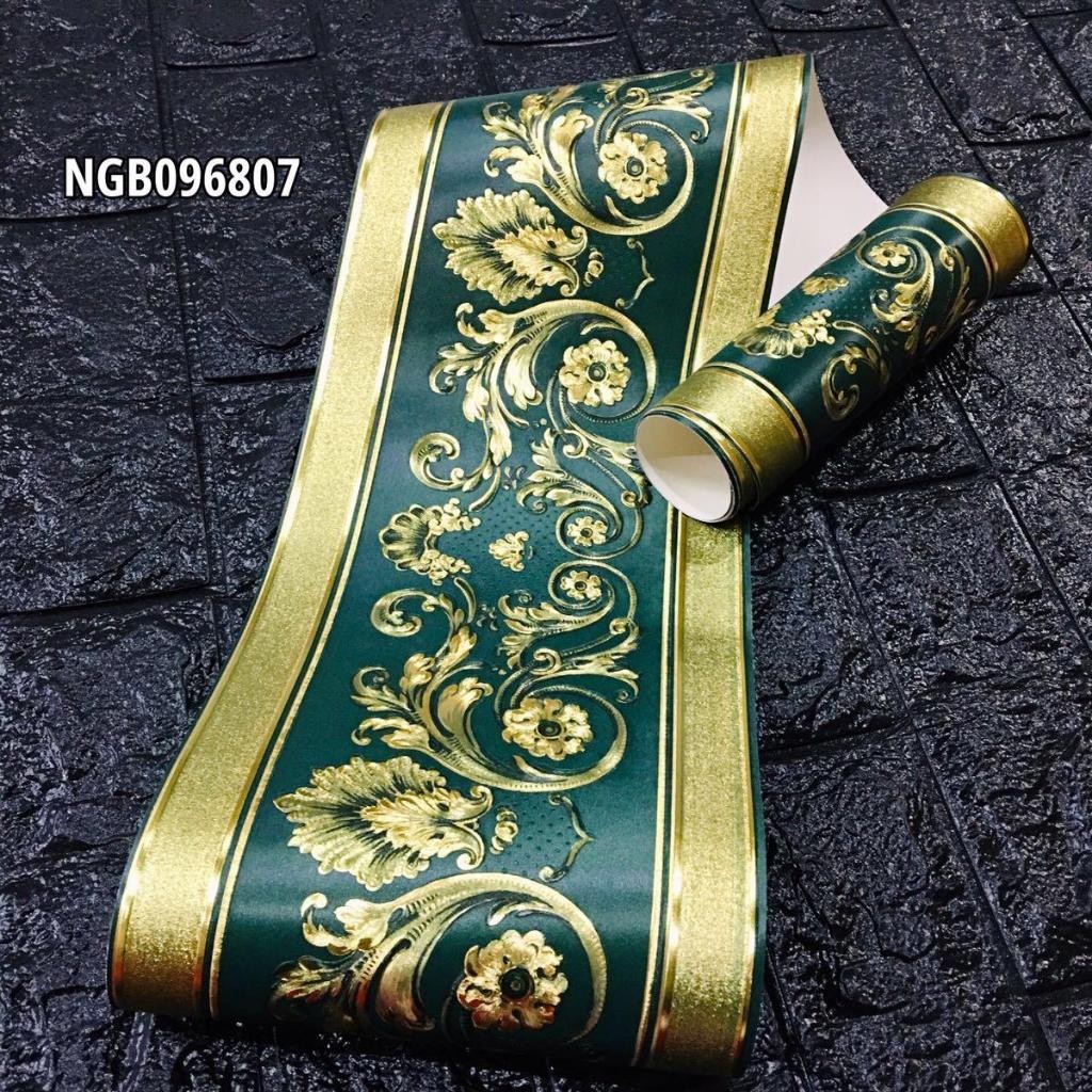 Wallpaper Border Lis Klasik Hijau Gold Mewah