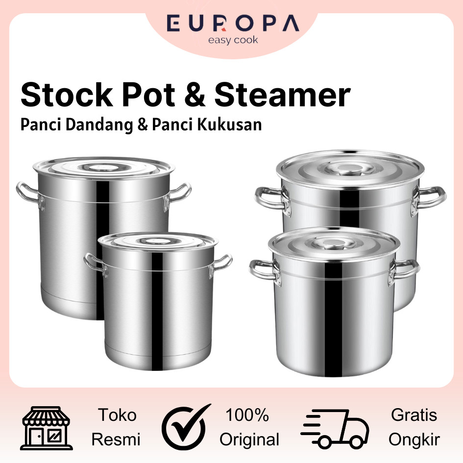 Panci Dandang Stainless Steel Tebal Panci Bakso Jumbo Stockpot Panci Kukus Panci Besar EUROPA