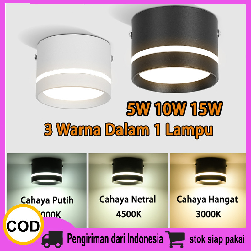 Retrorent Lampu Downlight Plafon 3 Warna Downlight Outbow 5W 10W 15W Lampu Led Plafon Aluminium
