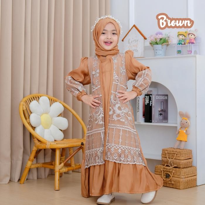 BEST SELLER [Anak-Bunda] Jihan Gamis Pakaian Muslim Anak Perempuan 3-10 Tahun Katun Shimmer Brukat