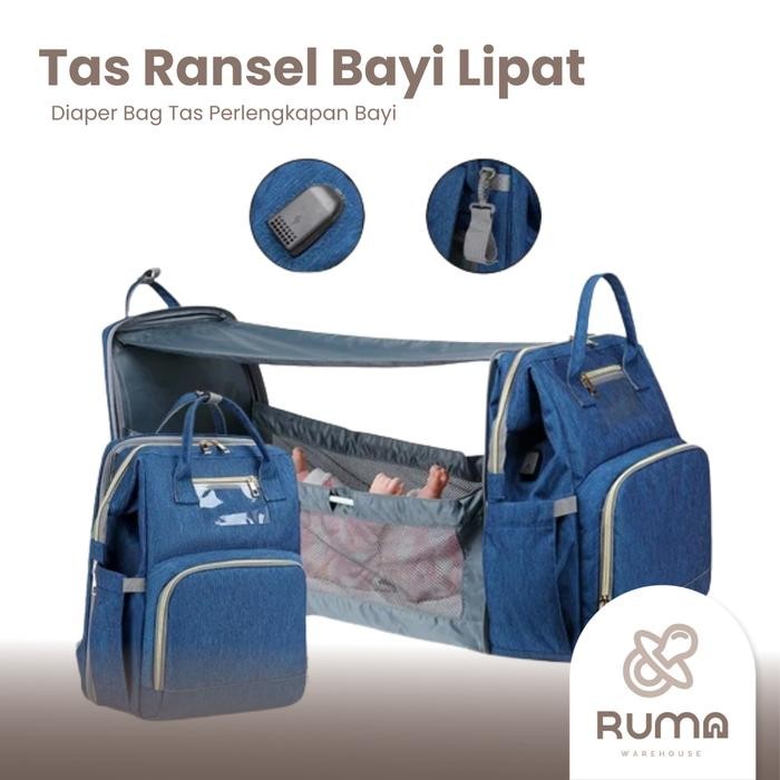 Tas Ransel Kasur Ranjang Lipat Bayi Diaper Bag Tas Perlengkapan Bayi