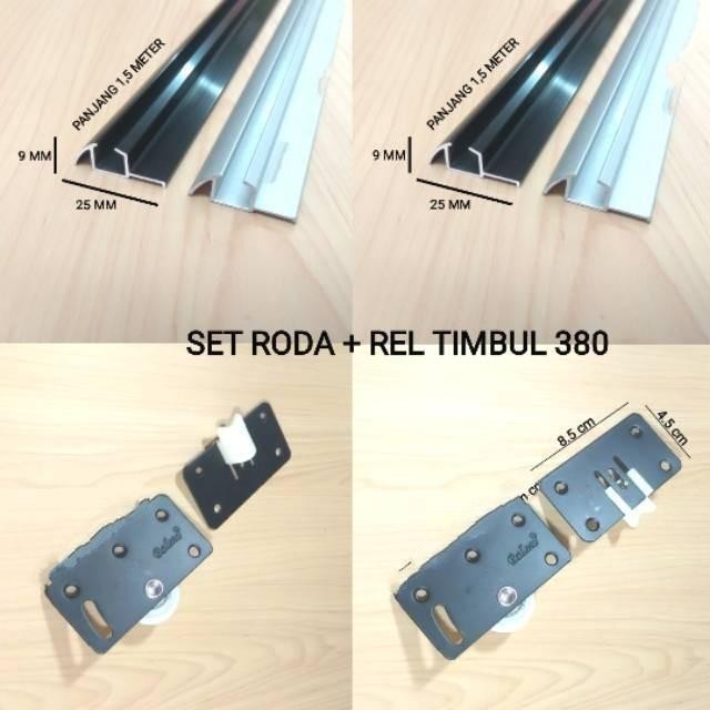 PREMIUM PAKET REL DAN RODA SLIDING LEMARI 2 DAUN / PAKET REL SLIDING 380