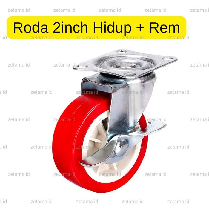 PREMIUM Roda Troli 2 Inch 50mm Hidup Rem Roda Etalase Trolley Pvc Hidup
