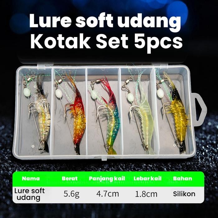 Shrimper Udang Umpan Pancing 1 Set Box (5Pcsx4.7Cm 5G) Fishing Pro Umpan Udang Bercahaya Karet Soft