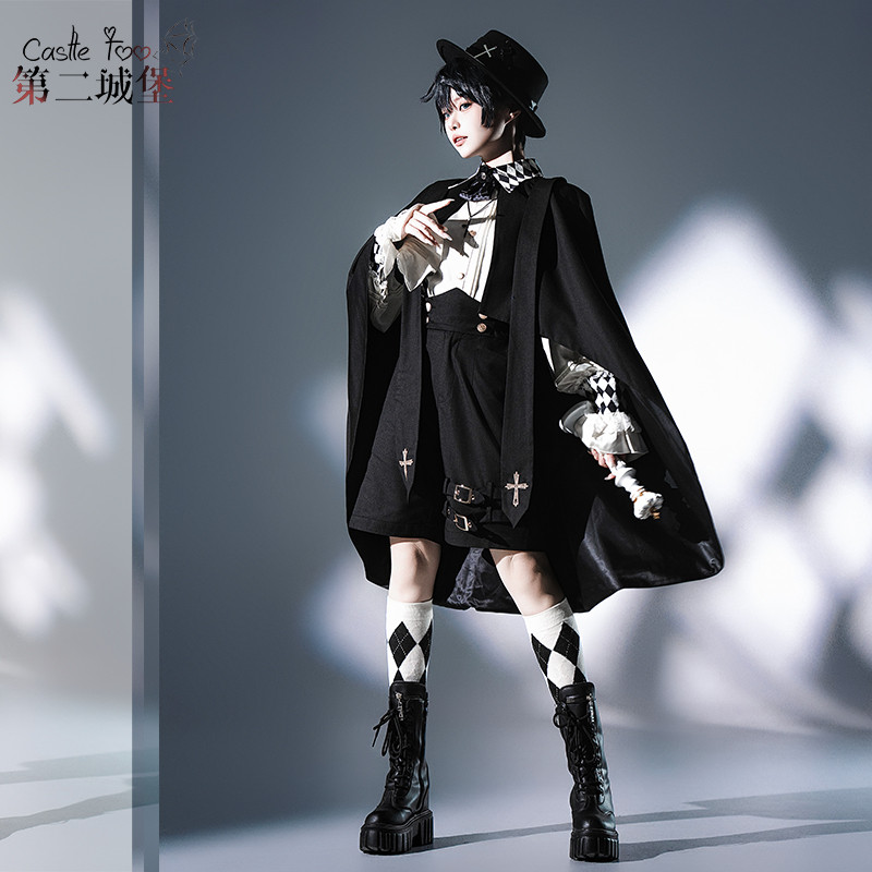 ~Fantasy Wonderland~Ouji Lolita Checkered Blouse With Suspenders Pants And Cape By Castletoo Pre