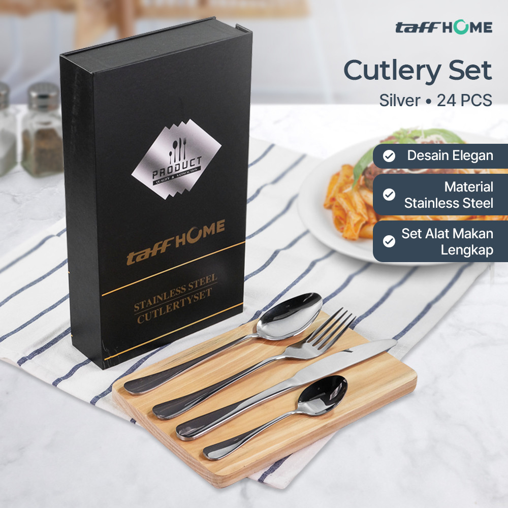 

Alat TaffHOME Set Alat Makan Perlengkapan Sendok Garpu Pisau Cutlery 24 PCS - TW824 Potong