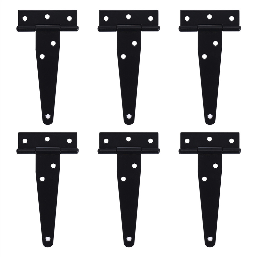 6 PCS 4 Inch T-Strap Hinges Rustic Gate Strap Hinge Rustproof Gate Door Black Hinges for Windows, Fe