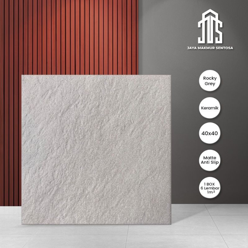 Keramik Lantai Kasar Untuk Teras Atau Carport Rocky Grey 40X40