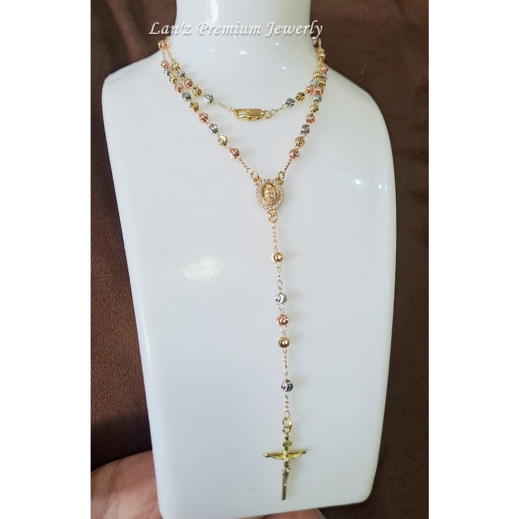 Kalung Rosario ThreeColours Maria Guadalupe Salib Emas Perak Titanium