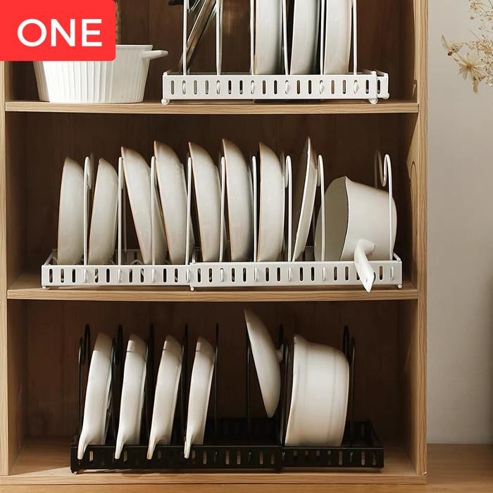 Rak Dapur Panci Wajan Korea Style Hitam Putih Sekat Besi Kuat Modern Grab/Gosend